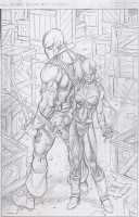 Deathstroke & Ravager - 2 Figure Pencil & Background Comic Art